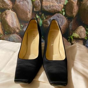 PRADA Vintage Women’s Black Satin Totem Heel Sz 40.5/10.5